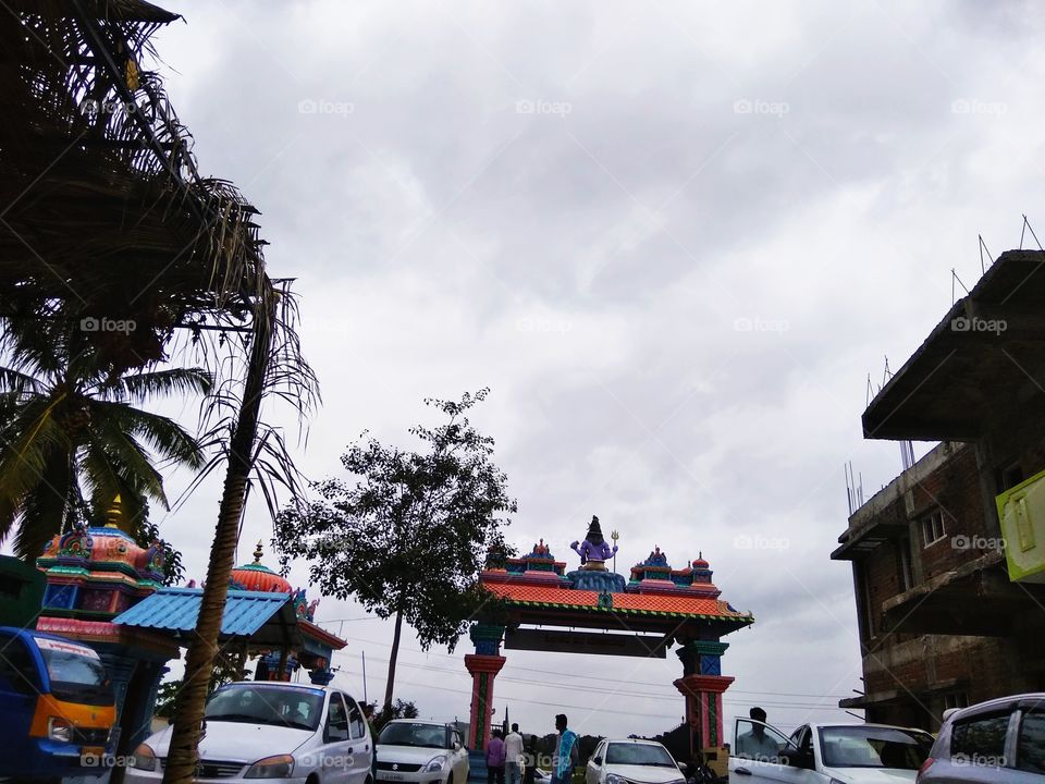 Temple under clouds