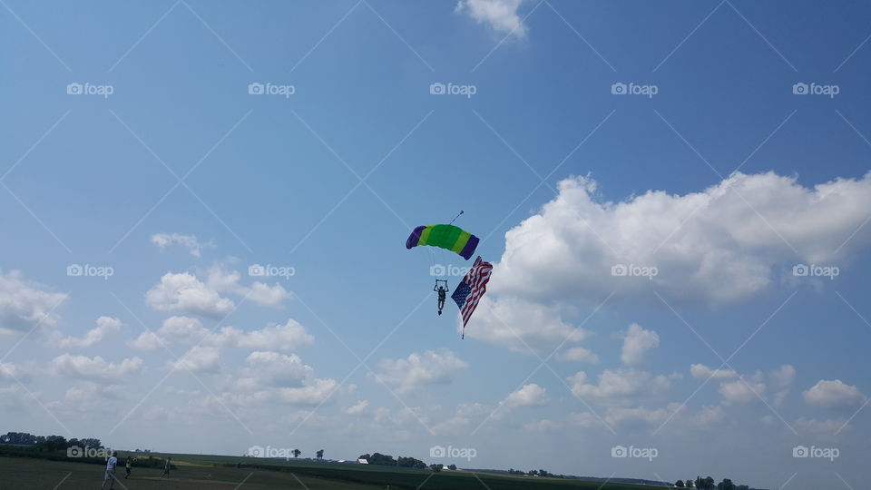 Parachuting with US Flag