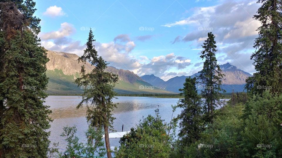 Serene and beautiful, Tanada Lake, Alaska,  late at night in summer light.