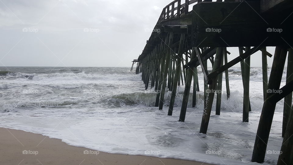 Kure Beach Pier. Kure Beach after severe weather from the impending arrival of Hurricane Joaquin.