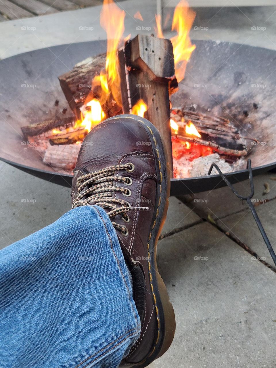 Lounging outside by the fire pit in my Docs