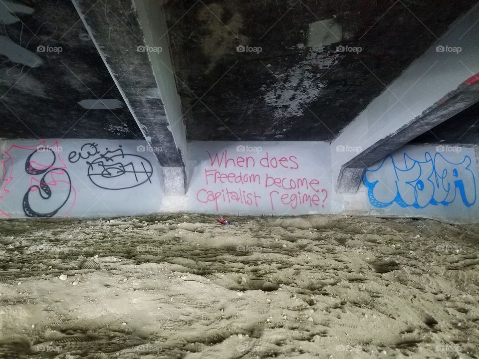graffiti under aurora bridge in Seattle, Washington 5/20/2016
