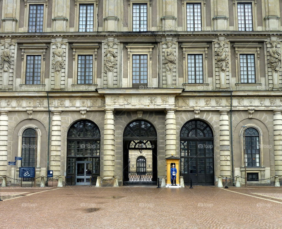 royal guard alone in front of the Swedish palace
