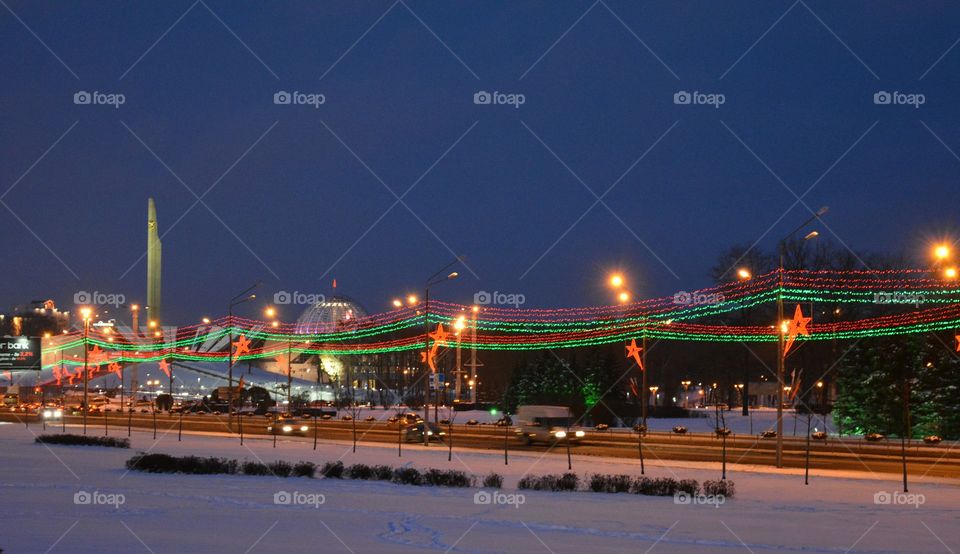 night cityscape Minsk Belarus winter view