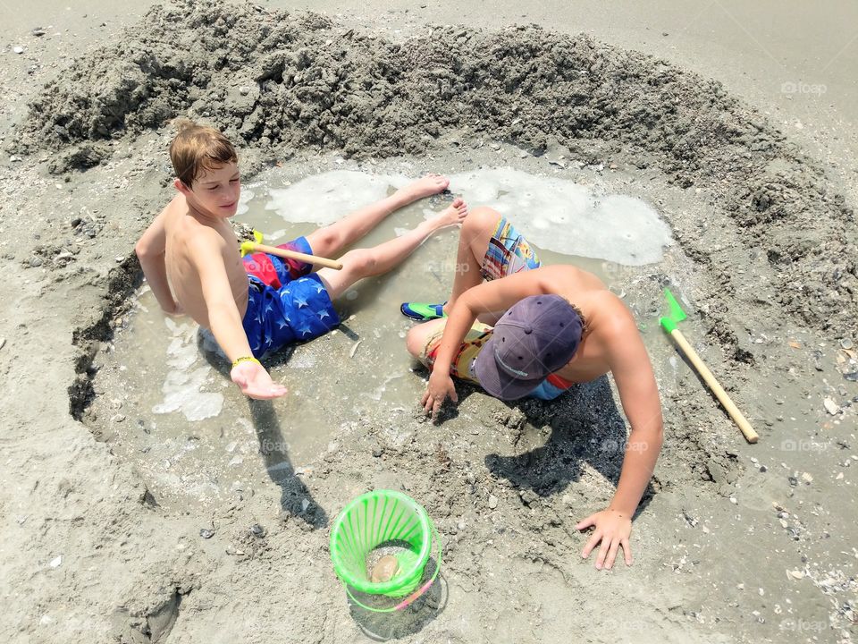 collecting shells at the beach