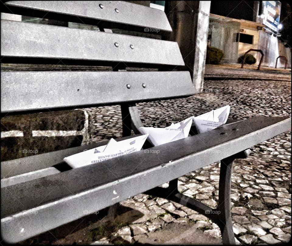 boats on a bench