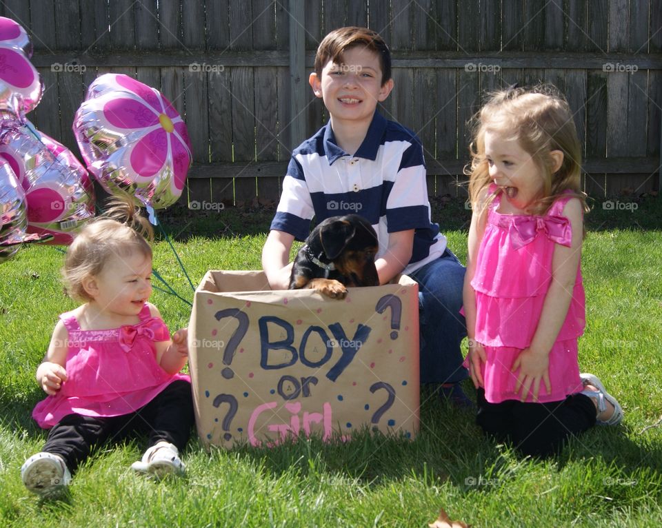 Group of children with dog