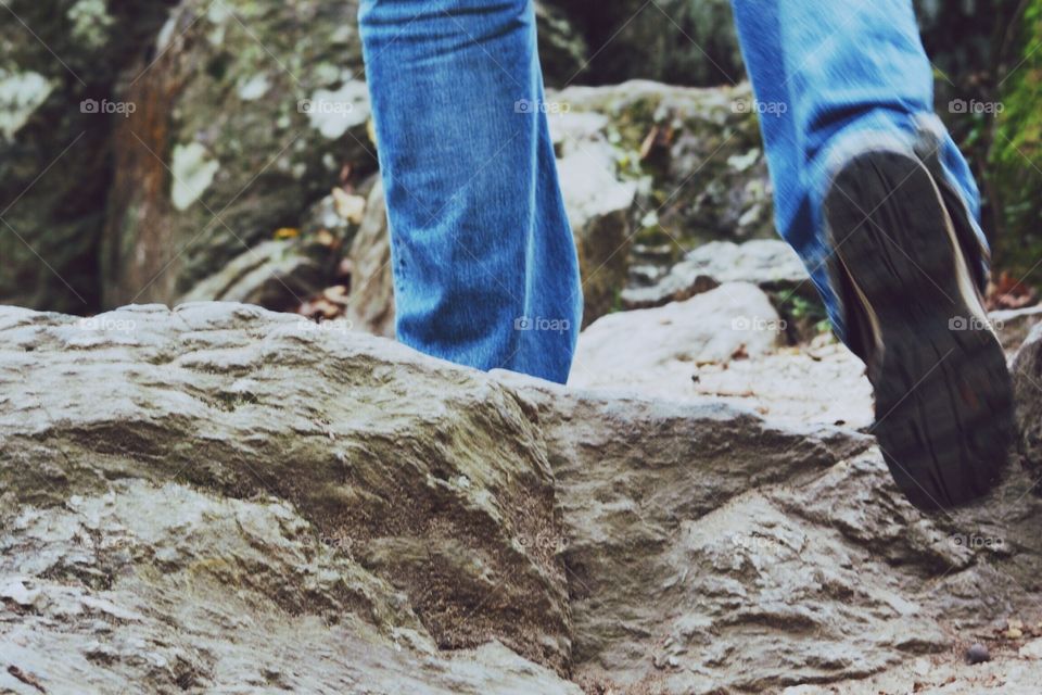 Hiking over rocky terrain 