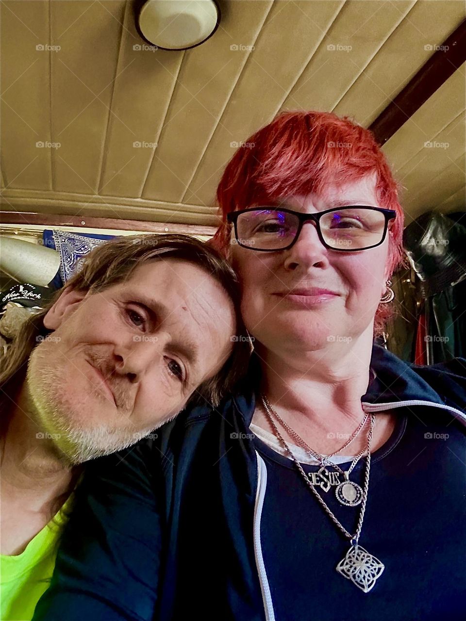 This is me, “Petra Schiller” a.k.a. “Maxine Firefox” a.k.a. “Maximiliane Feuerfuchs” and my longtime partner “Timothy Trespas” aboard “Salvation”, the “28 ft 1969 Luhrs” cabin cruiser that we call home. 2024. Hypnotic Productions