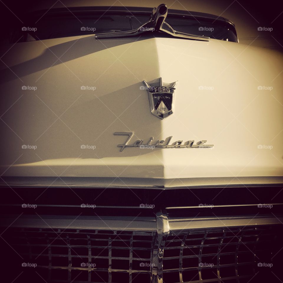 Monochrome Fairlane Classic Car Front End With Grill And Hood Ornament 