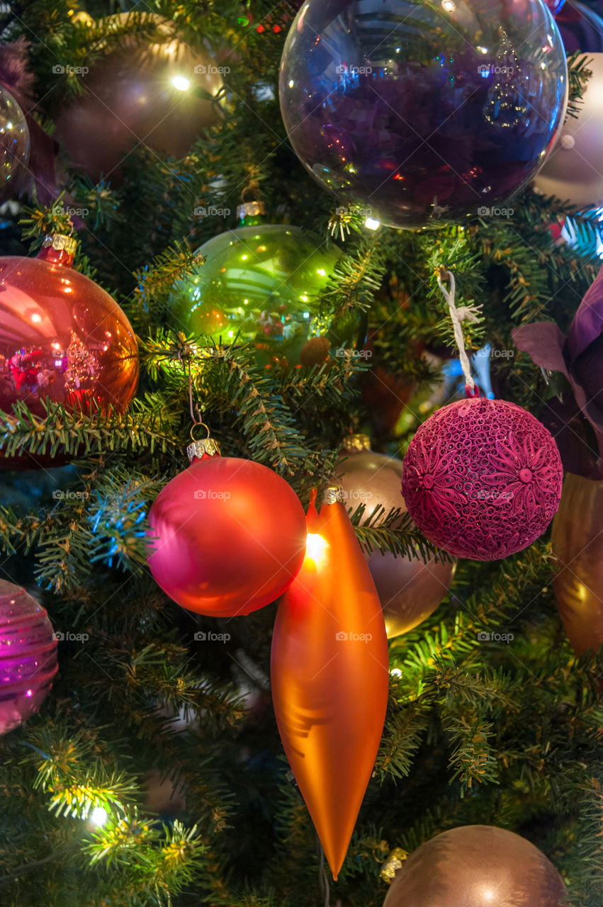 Baubles on Christmas tree.