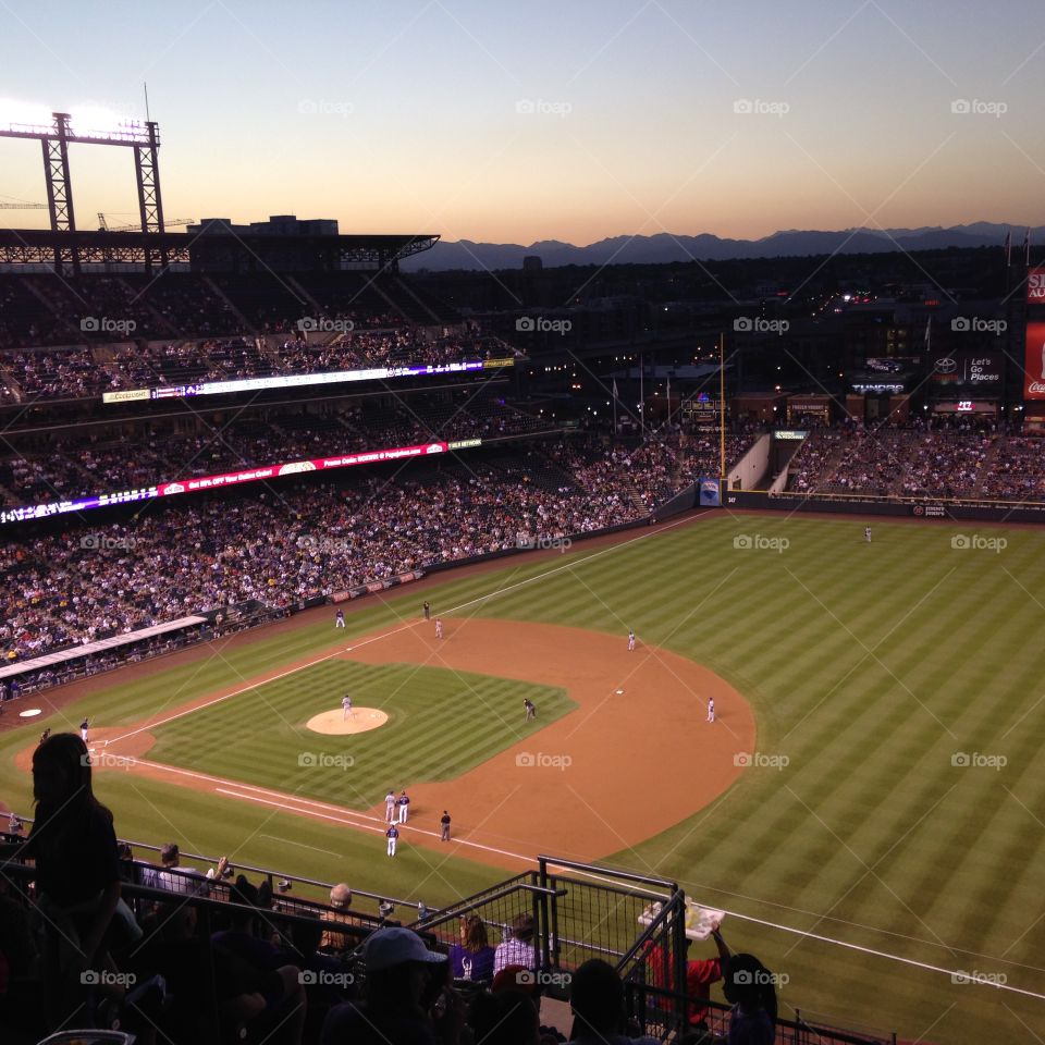 Coors Field, Denver, CO at sunset