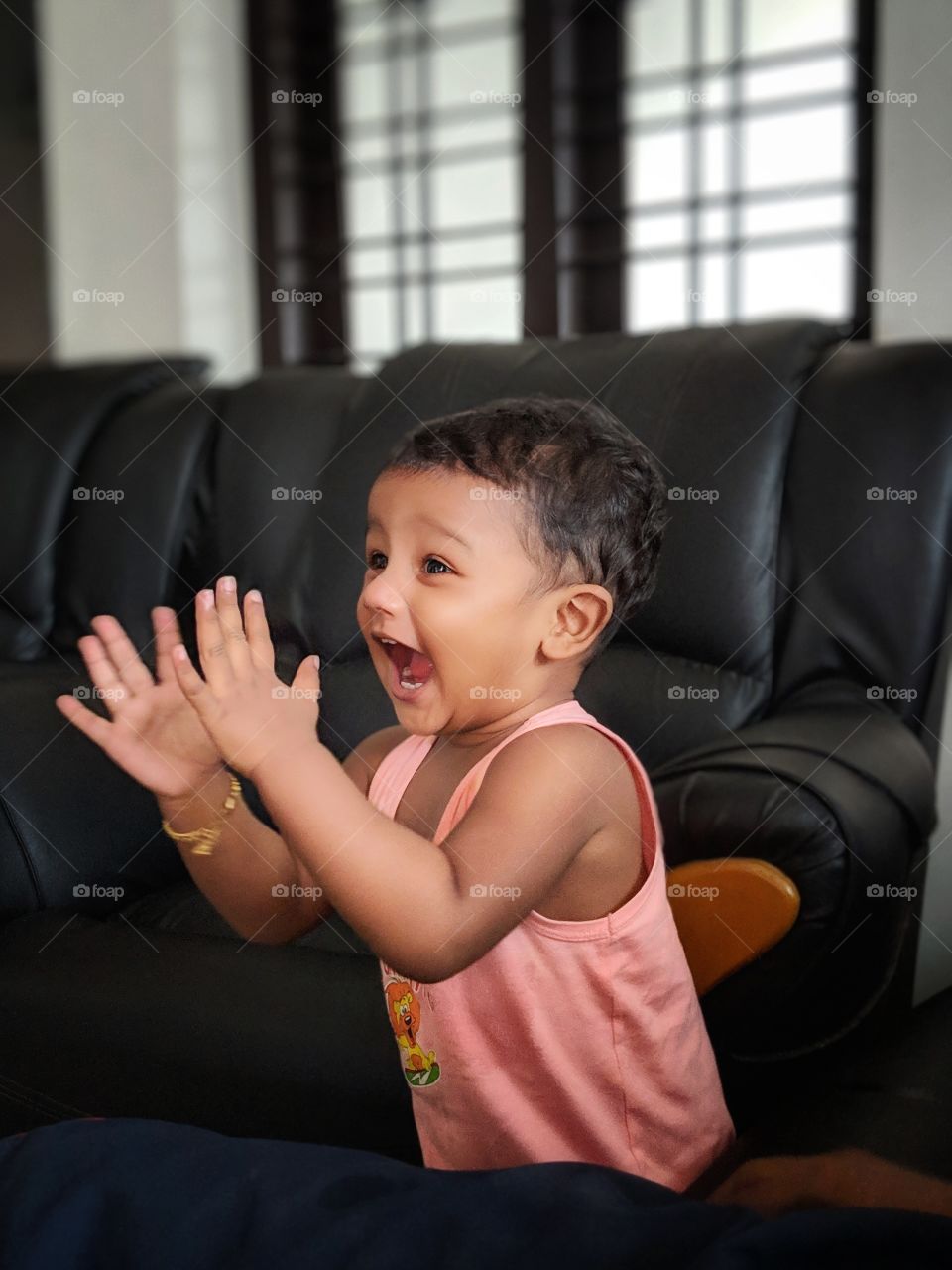 Baby get super excited after seeing his father