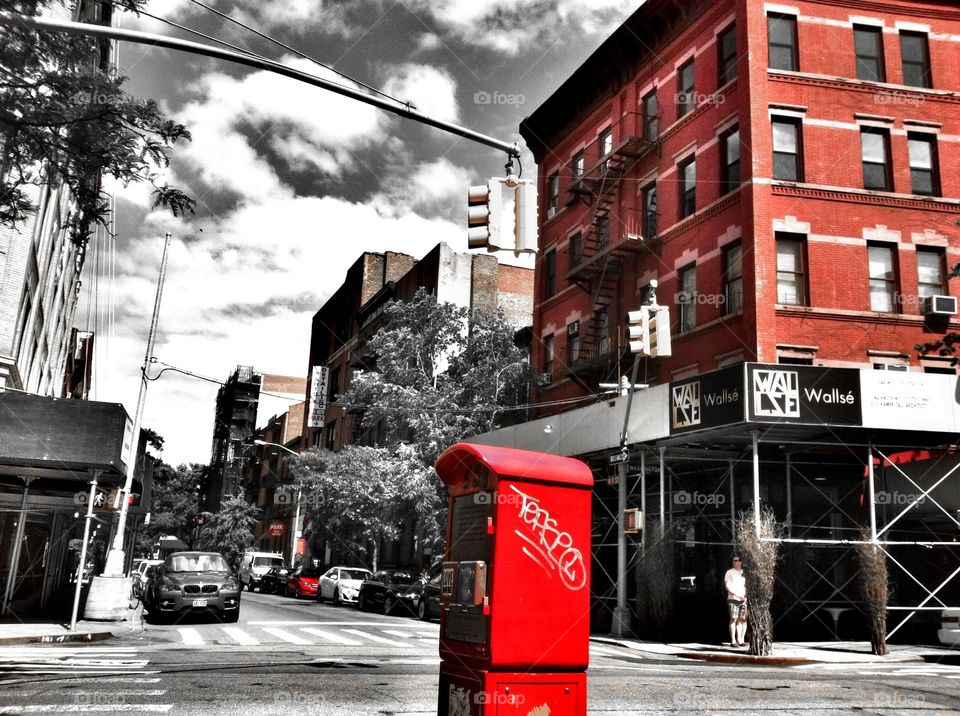 Red street in nyc . Red color of the streets 