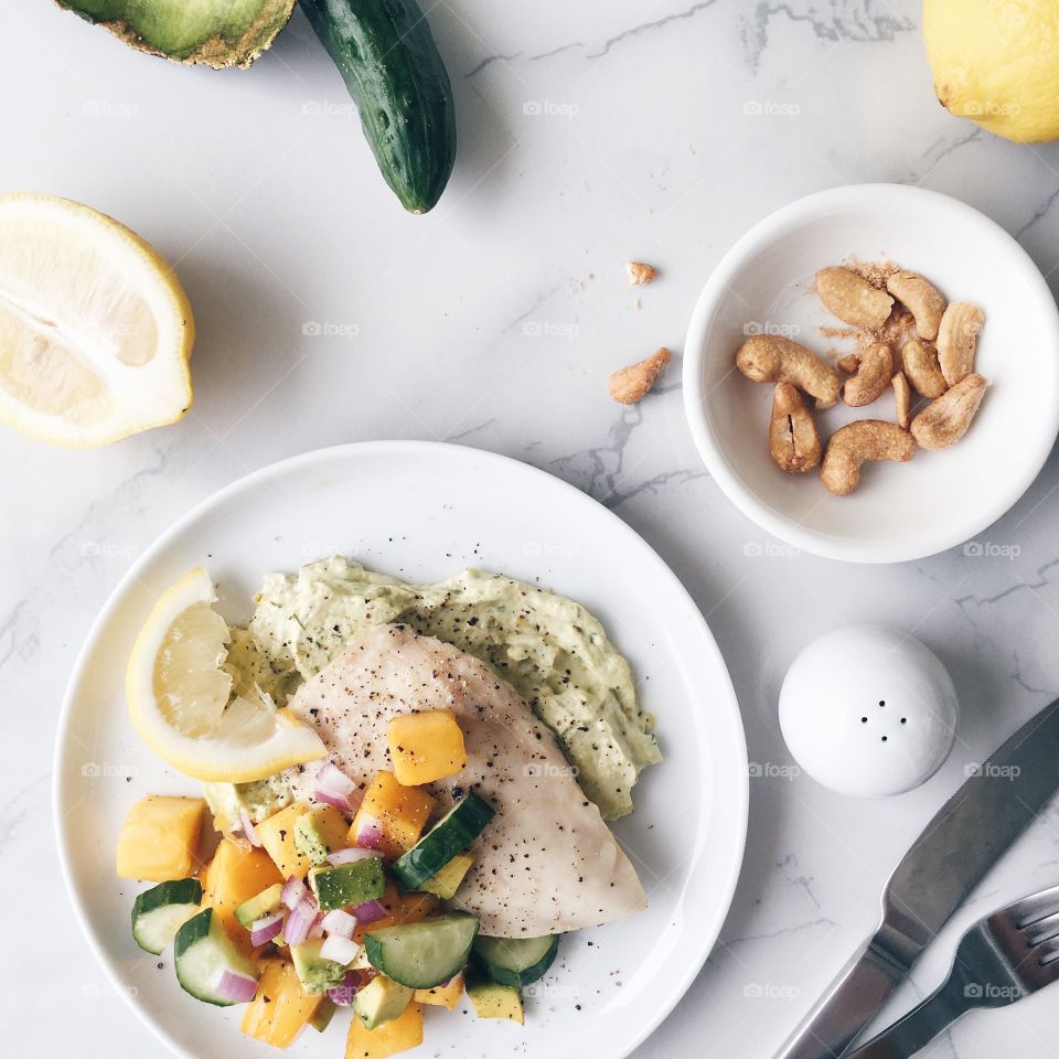 Elevated view of healthy lunch