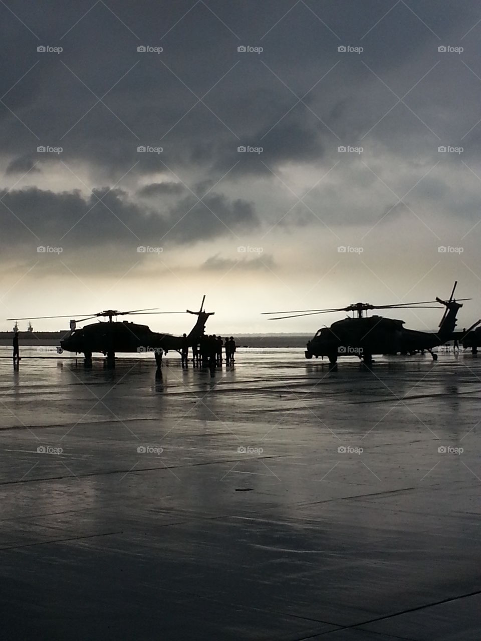 Helicopters after a rain storm