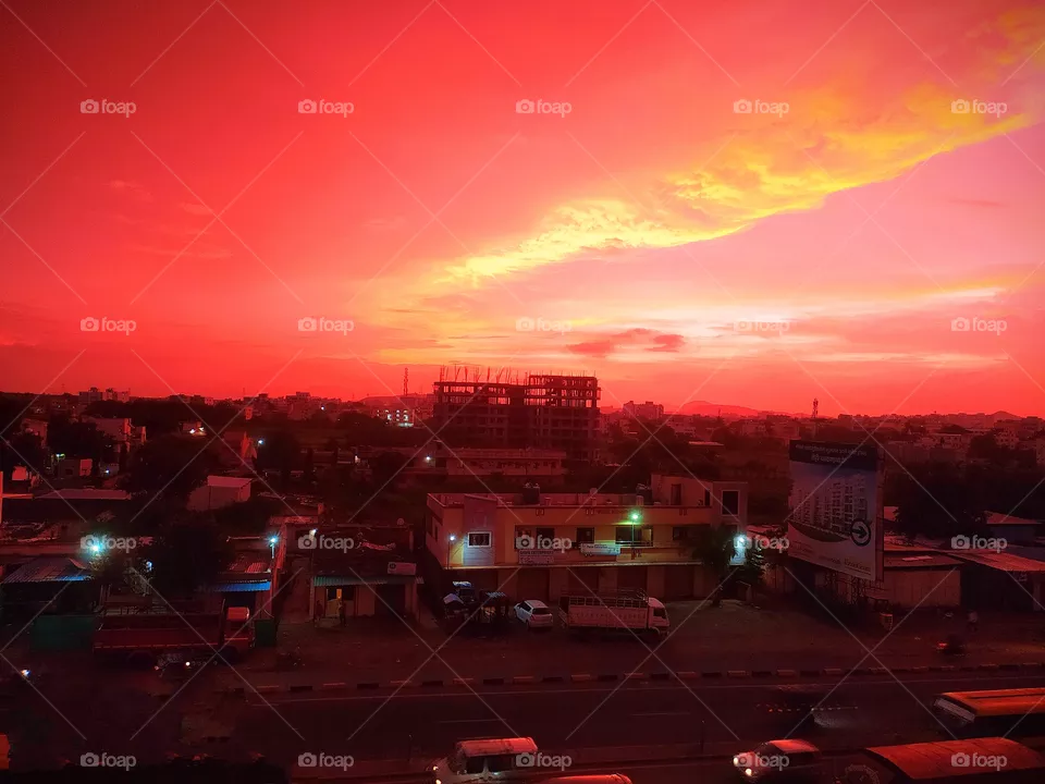 Evening Sky shines with red colour