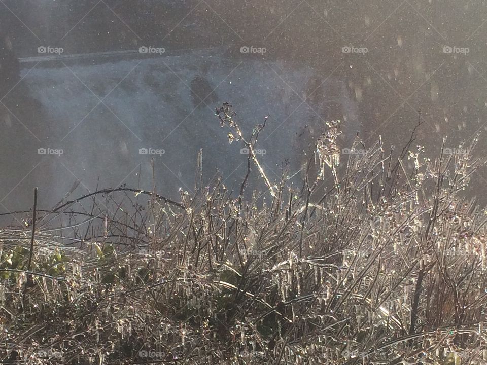 Ice forced from the spray off Snoqualmie Falls