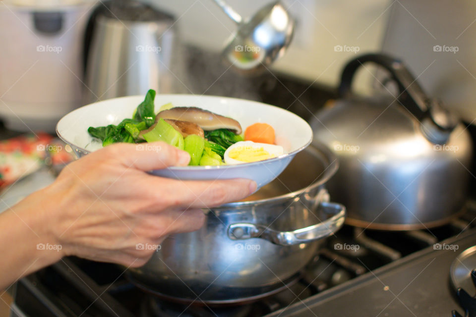 Cooking vegetable mushroom soup at home