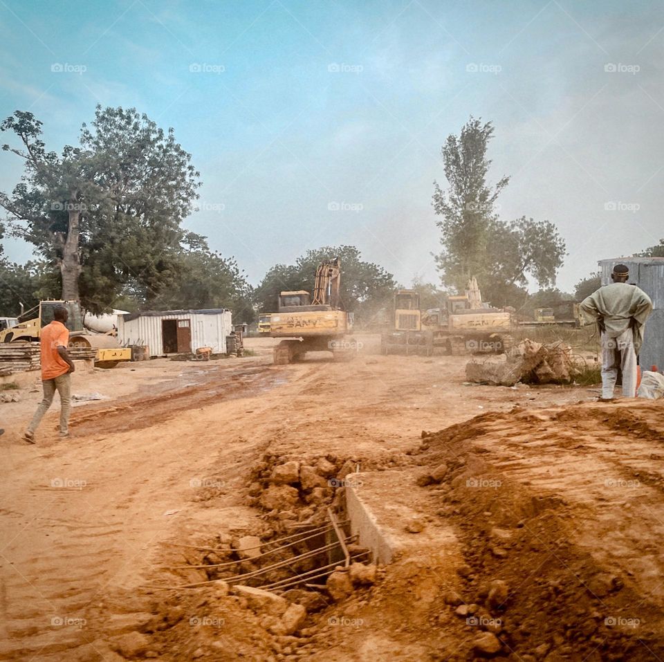 Road construction workers at the site.