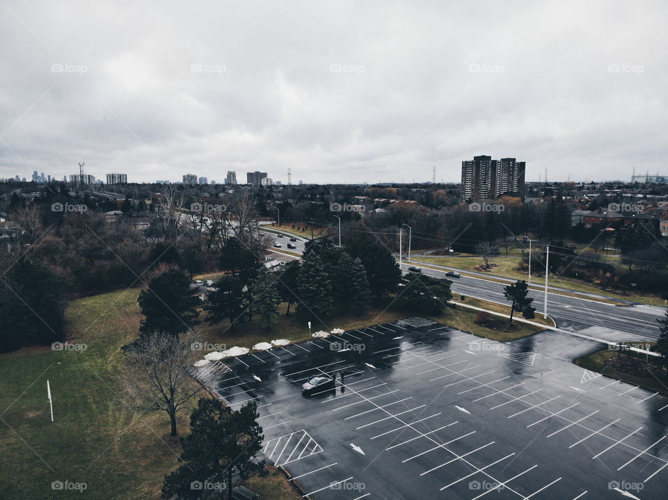 moody rainy parking lot