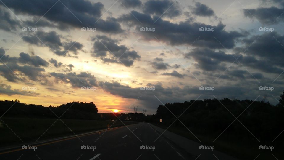 Road, Storm, Sunset, No Person, Asphalt