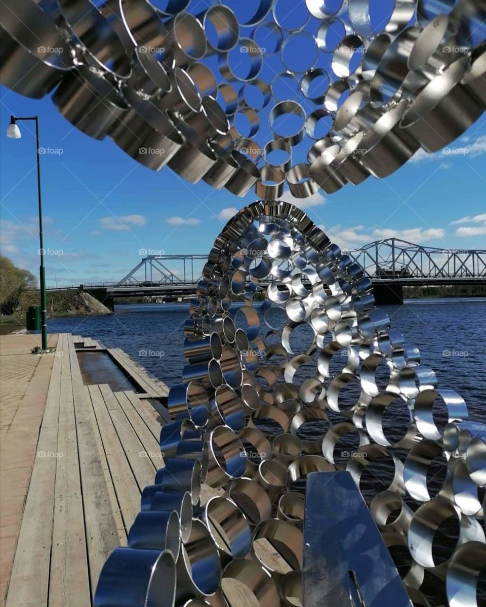 The oldest city in Lapland, Finland, 
my hometown Tornio, is 400 years old this year(2021).
In honor of the anniversary year, a magnificent salmon sculpture was brought along the Tornio River.
The name of the sculpture is Kojamo.