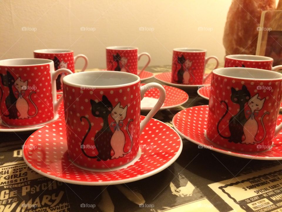 Cat cups and saucers 