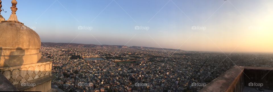 Panorama of large busy city