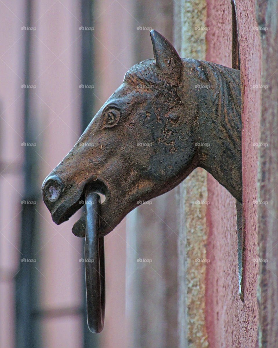 Cast iron horse tie-up mounted on street wall in San Miguel de Allende, Guanajuato, Mexico