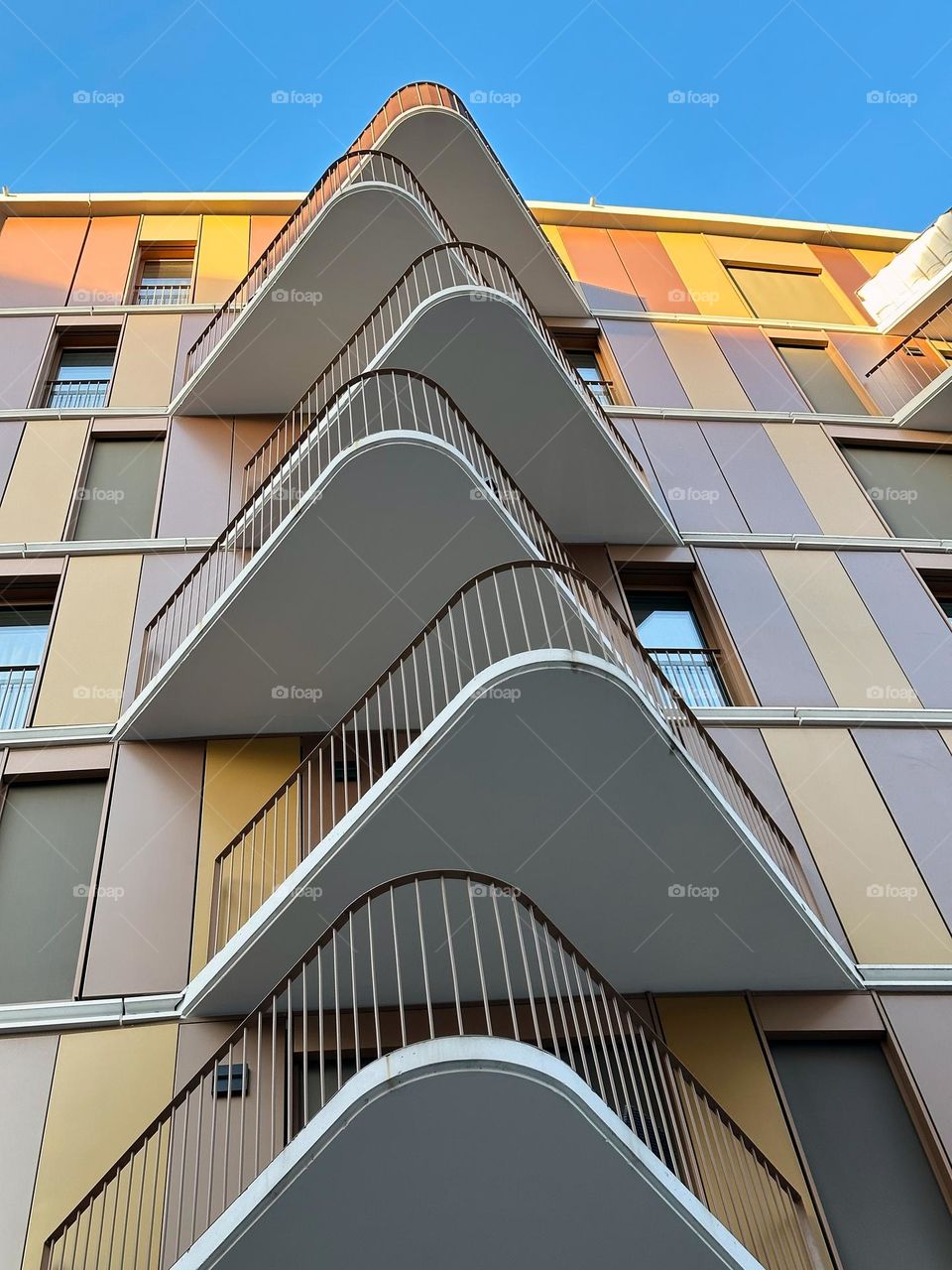 Triangle balconies of a modern building 