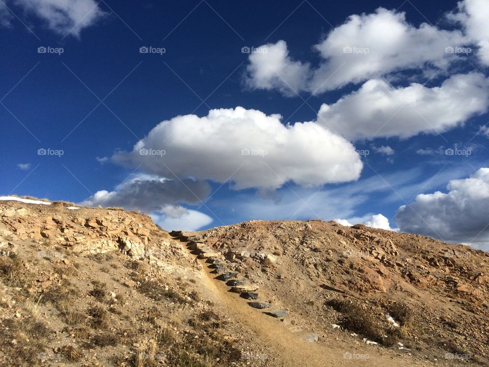 Mountain path and sky