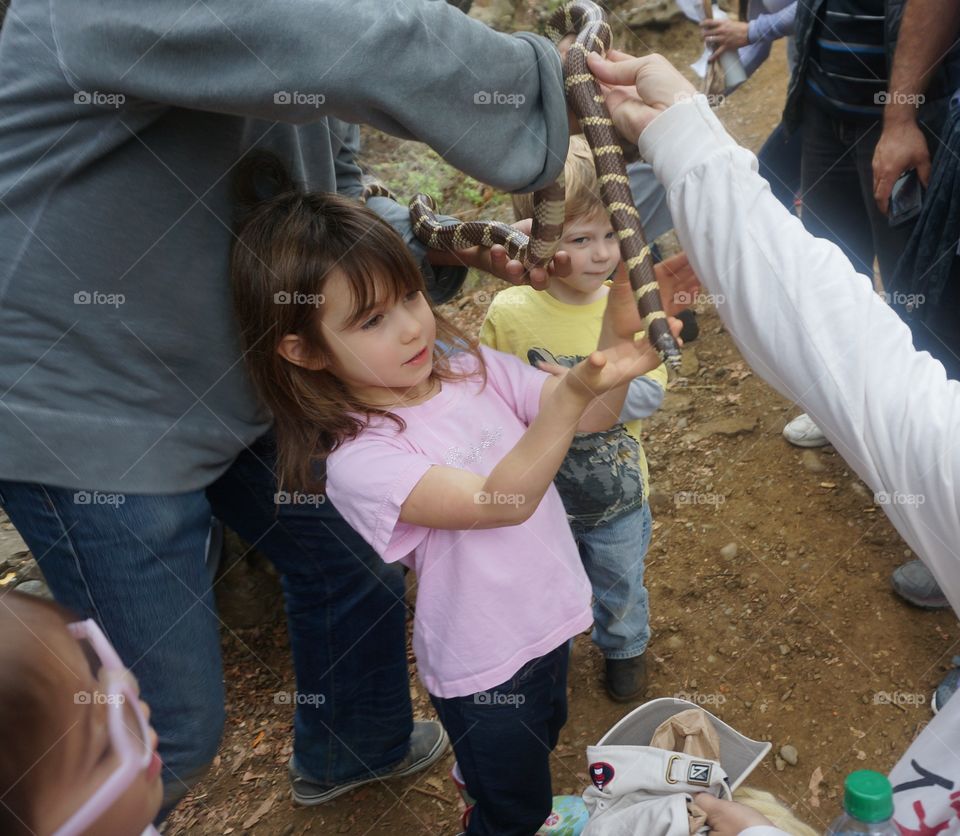 Kids getting introduced to snake