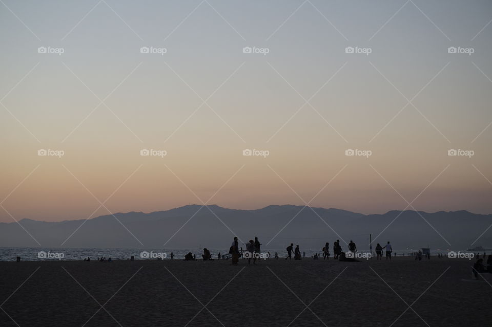 mountains behind venice beach at sunset