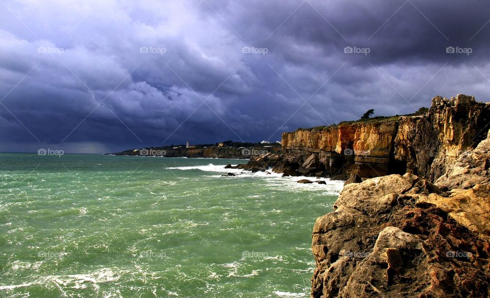 cliffs and ocean before storm