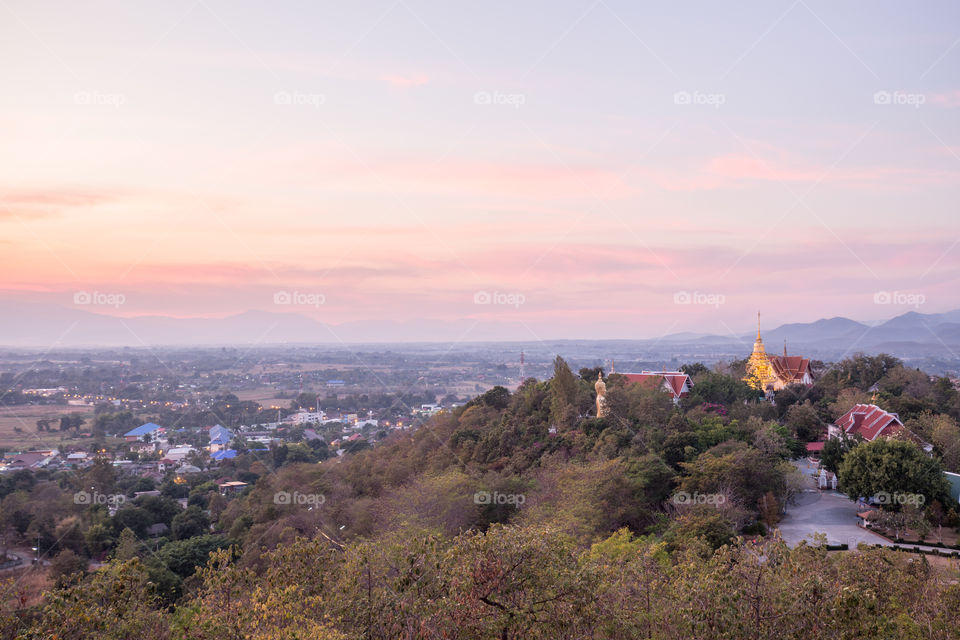 Temple on the hill with sunset 