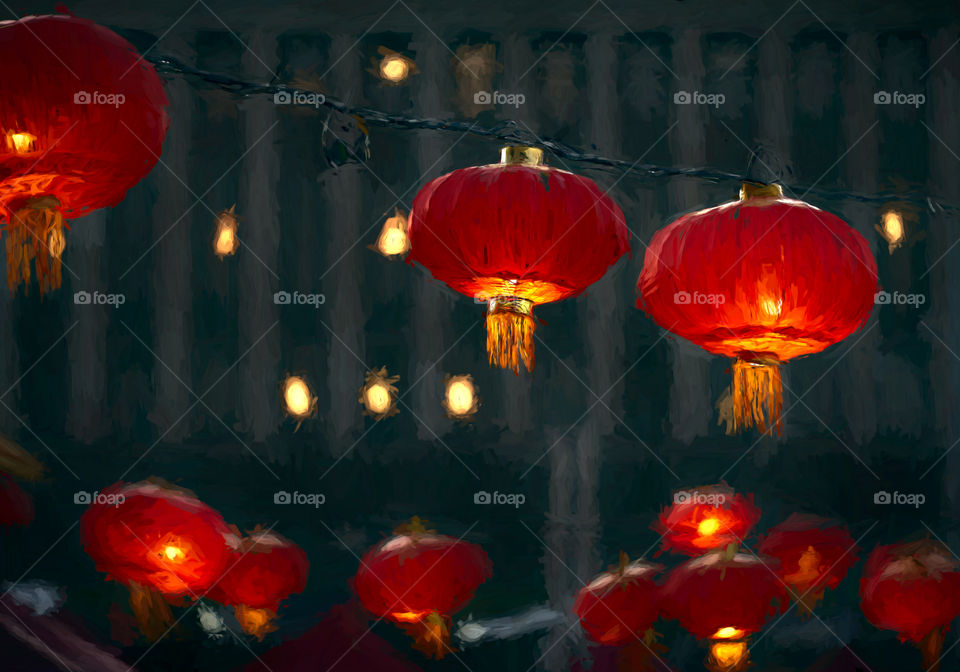 Digital art of Chinese lanterns at the citizens square Helsinki as part of the Chinese new year celebrations in Helsinki, Finland.