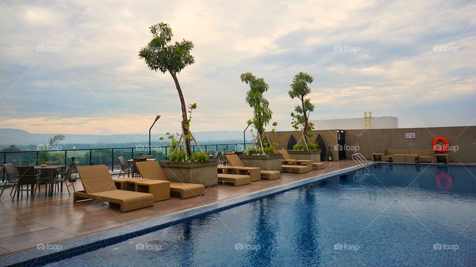 swimming pool on the rooftop of a hotel in Jogja, Indonesia