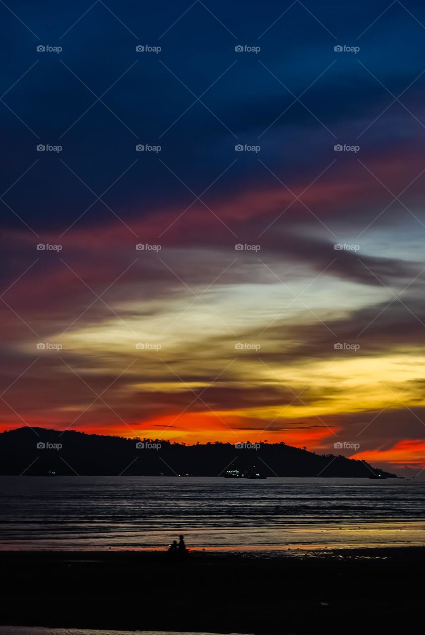 Blue and Red sunset landscape