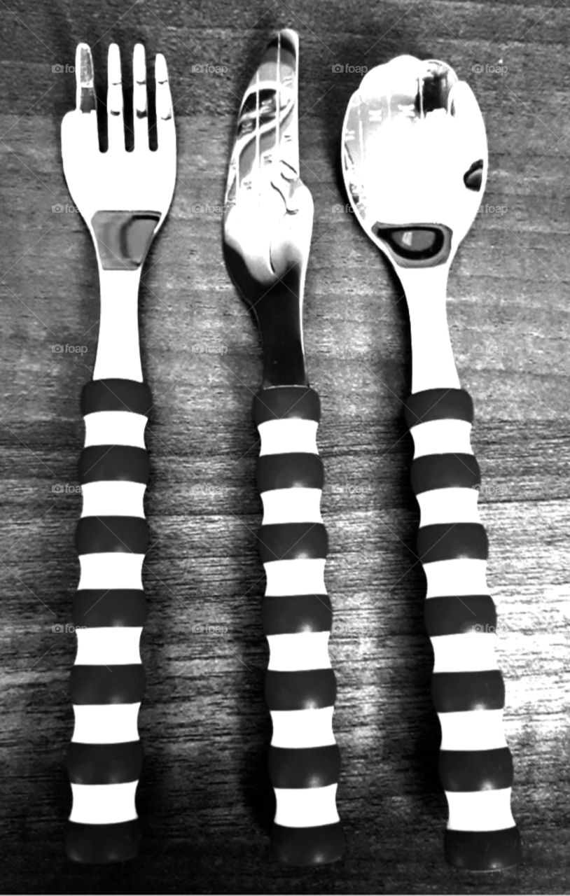 Stripey knife, fork and spoon unusual cutlery set