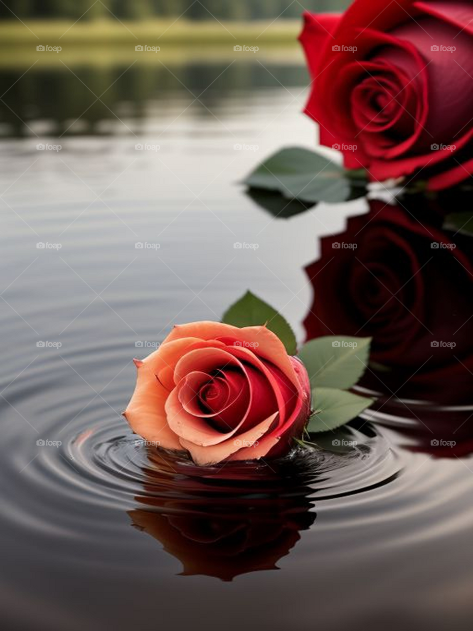 A beautiful rose in the pool of water