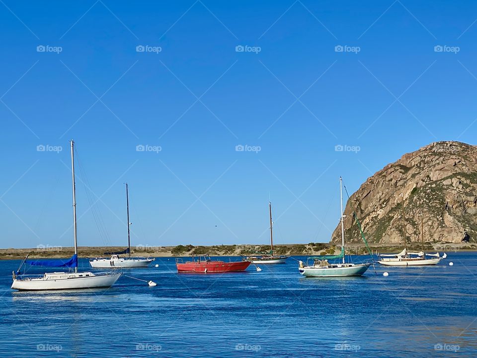 Foap Mission I Love This Waterscape! Central California Coast Moro Bay Colorful Sailboats With The Giant Rock In The Background!