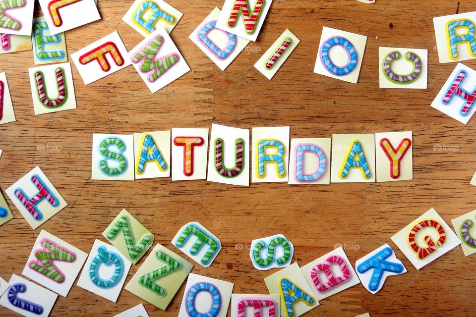 letters spelled as saturday. colorful letters spelled as saturday