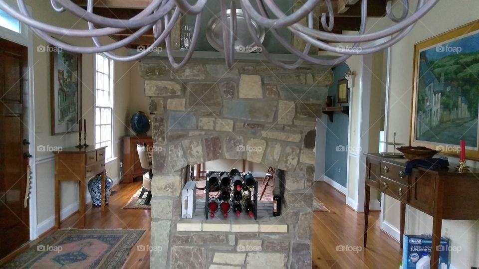 Fireplace and wine rack