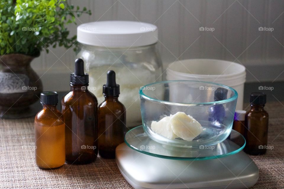 Weighing ingredients for homemade skin care products 