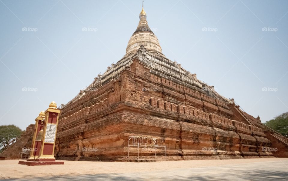 Bagan/Myanmar-April 15 2019:shwesandaw pagoda is the most famous place to see sunrise and sunset place in Bagan