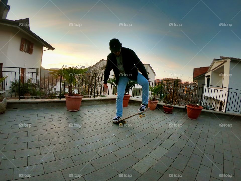 skateboarding moments in Italy and nice sunset light