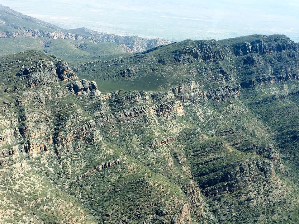 Spectacular aerial (light plane) view after much (rare) rainfall in the Flinders Ranges near wilpena pound in south Australia 