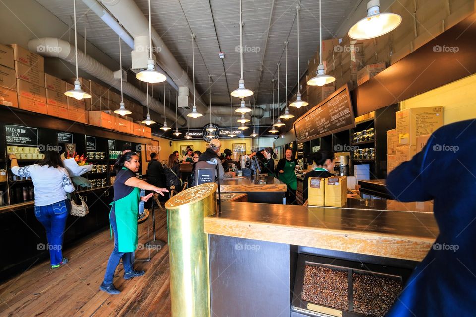 Inside the first Starbuck store in Seattle Washington USA 