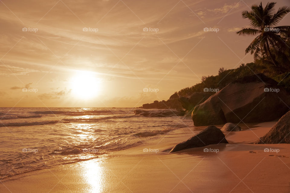 Golden sunset on Seychelles